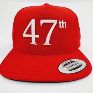 47th Trump MAGA Embroidered Flat Bill Trucker Snapback Cap Hat Red
